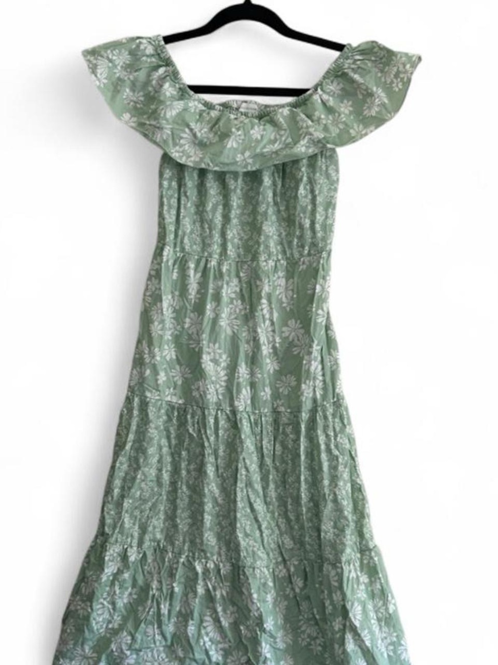 Sage Green Floral Ruffle Midi Dress